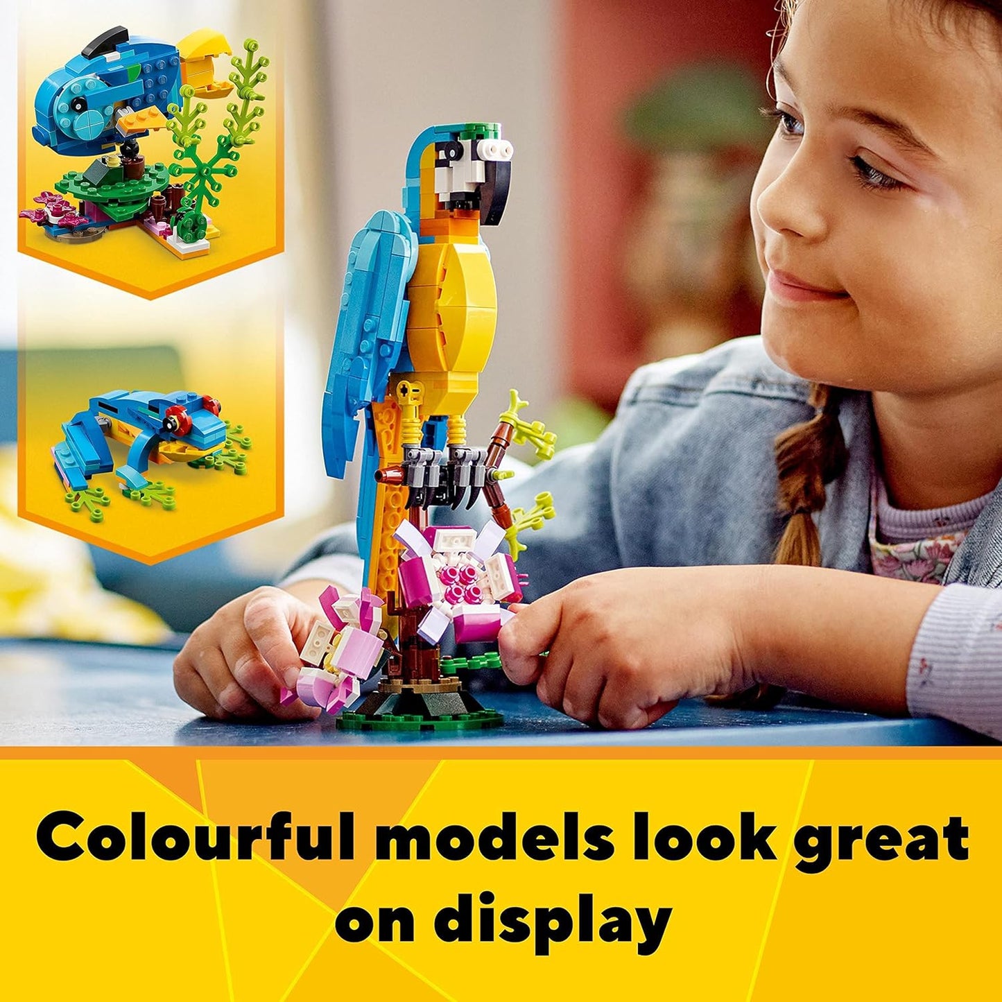 LEGO 31136 Creator 3 in 1 Exotic Parrot to Frog to Fish Animal Figures Building Toy, Creative Toys for Kids Aged 7 and up